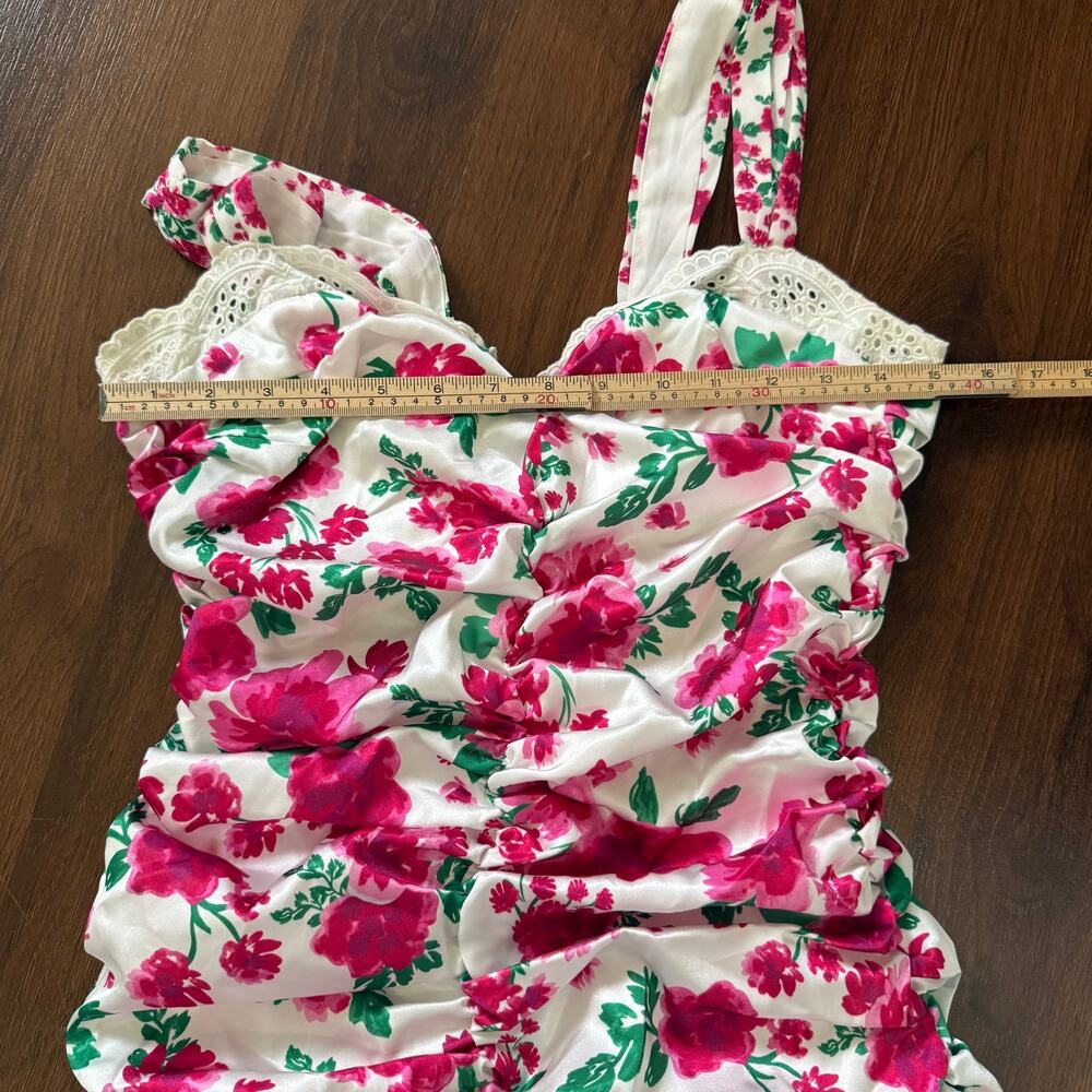 For Love & Lemons Petal Tank Mini Dress Floral Sz L Ruched Ruffle Garden Party - Picture 3 of 9